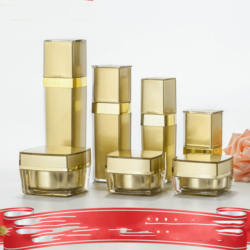 Conjunto de Frascos Quadrados de Acrílico para Loção Tônica Dourada